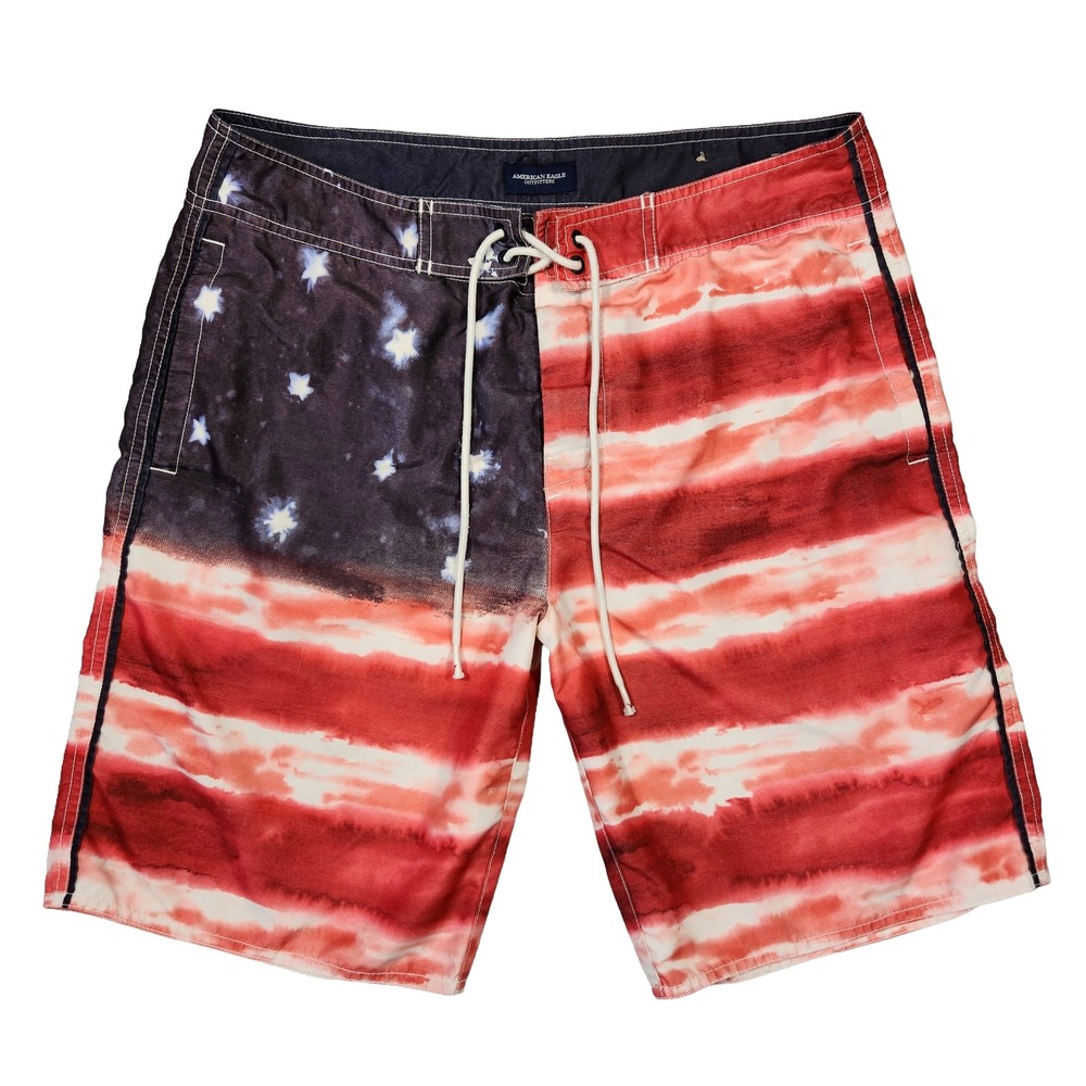American Eagle Swim Trunks Mens‎ M Board Shorts USA Flag Beach Summer Preppy Y2k